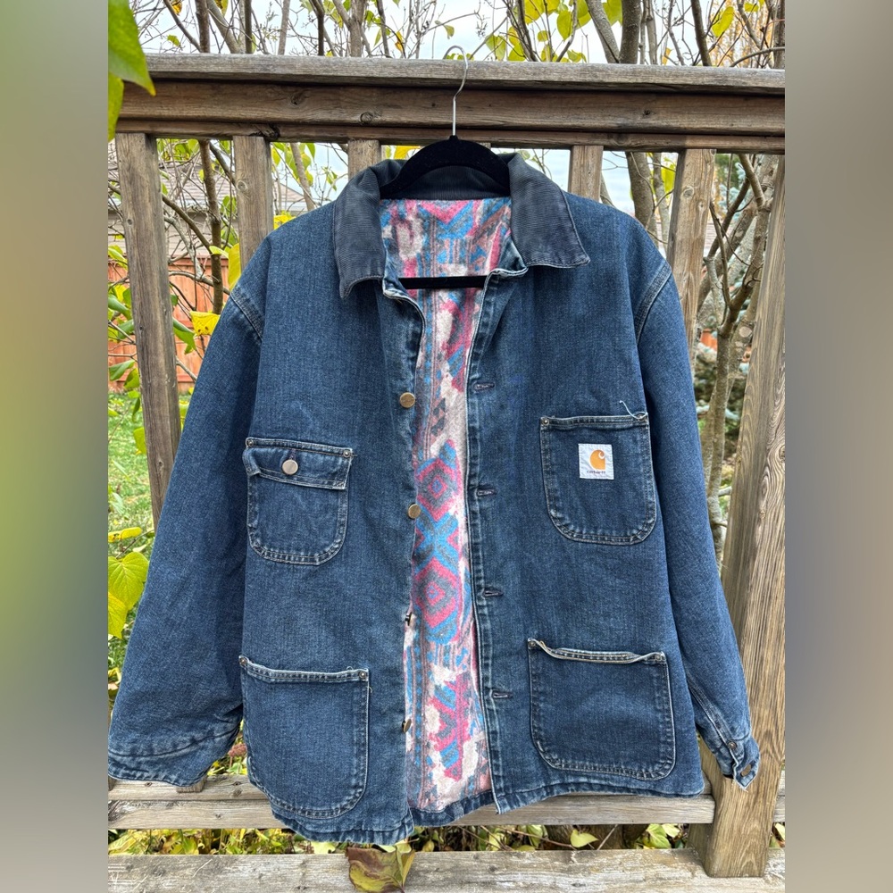Carhartt Dark Blue Denim Jacket with Colorful Lining